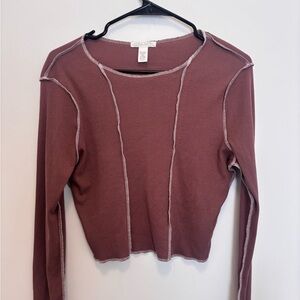 Tilly's Full Tilt exposed seam Brown Long Sleeve Top